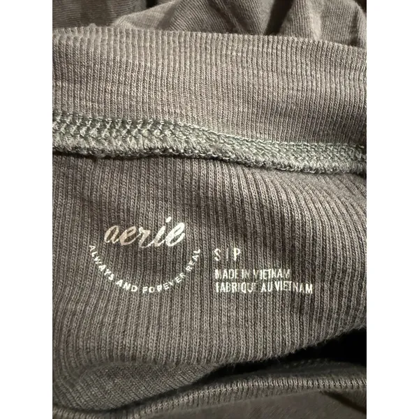 Aerie Womens Small Relaxed Mixed Media Ribbed Long Sleeve Top Charcoal Gray 3268 - Image 4