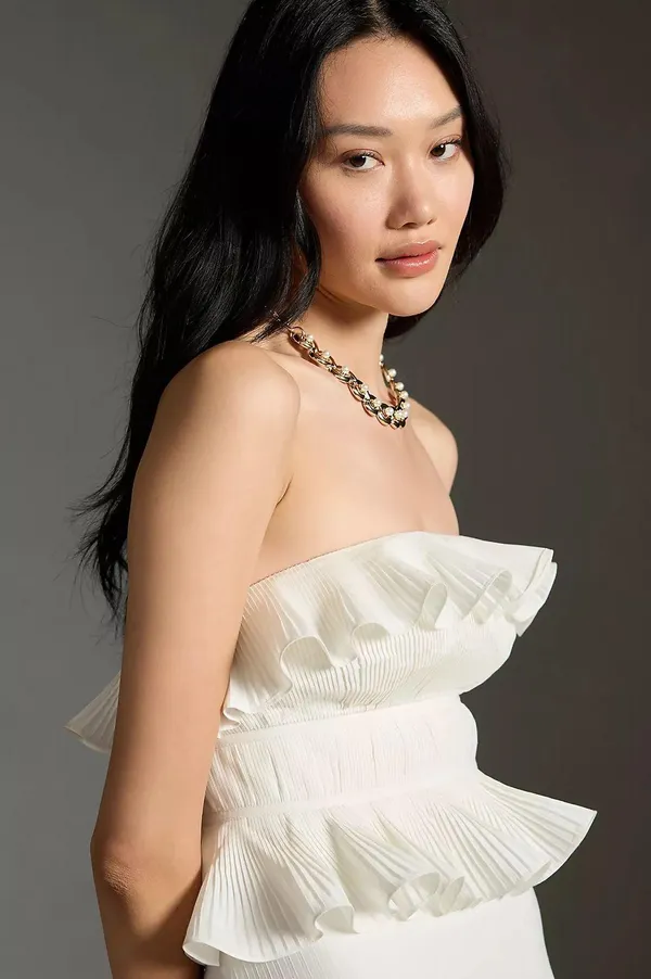 Anthropologie Let Me Be Strapless Tiered Ruffled Dress - Image 3