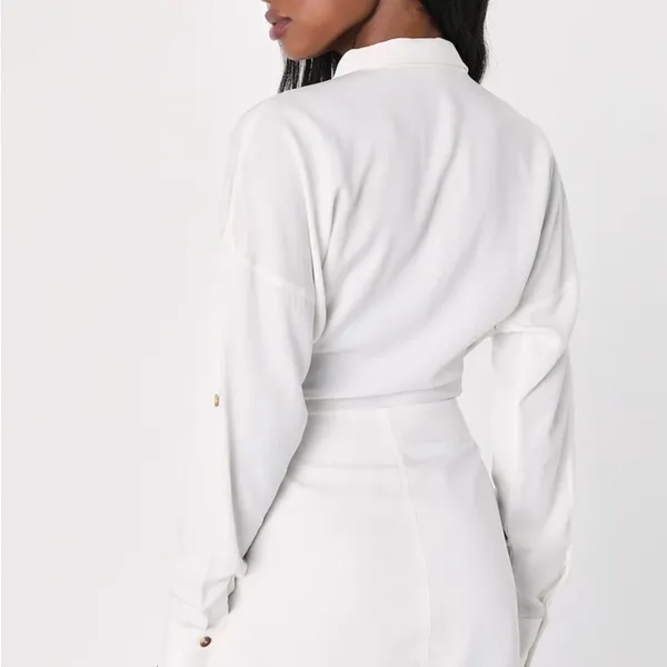 NWOT Lulus Charming Confidence White Collared Button-Up Mini Dress Size Large - Image 3