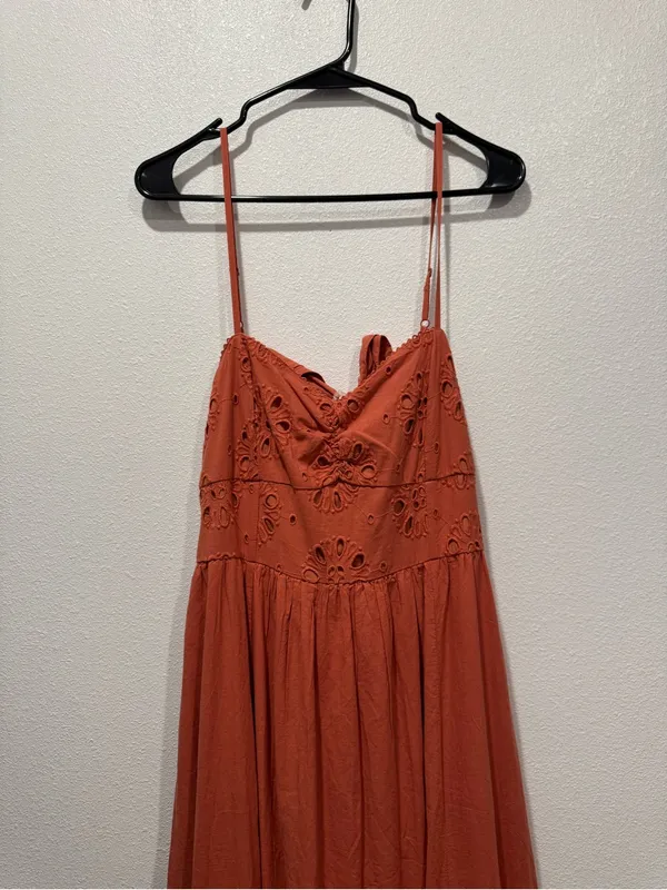 American Eagle Catie Corset Eyelet Midi Dress Terracotta L NWOT - Image 3