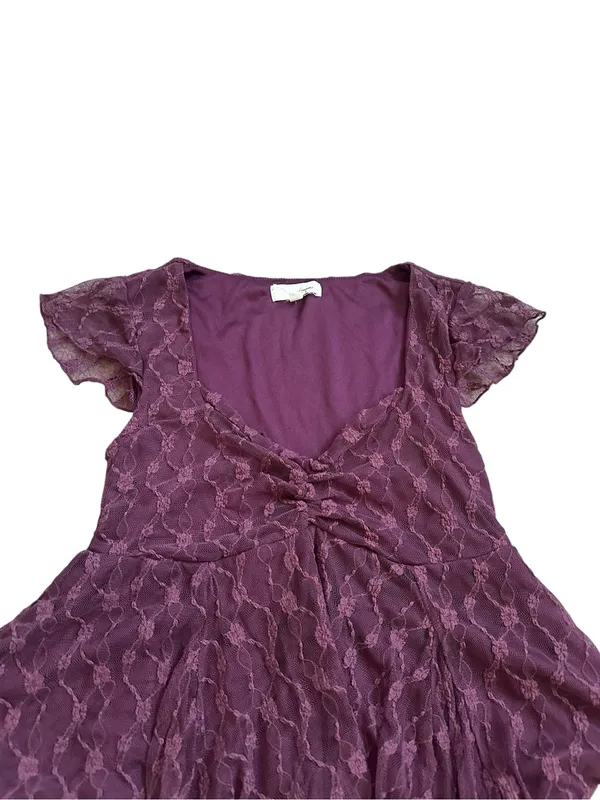 Womens Purple Lace Cap Sleeve Babydoll Top Dark Fairy Grunge Romantic Ethereal - Image 2