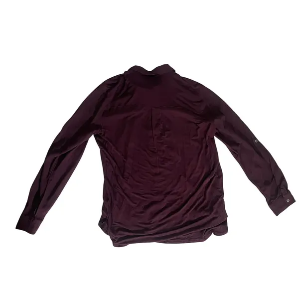 Bass & Co. Burgundy Long-sleeved Button Up Blouse Size Medium Career Casual - Image 2