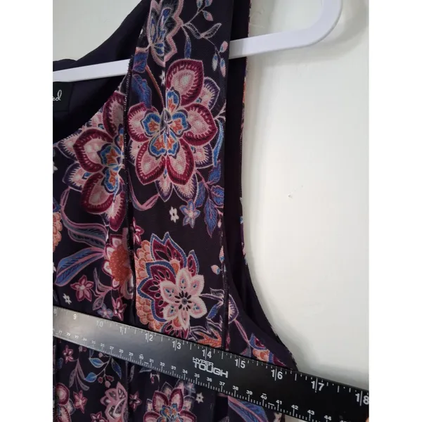 Connected Apparel Purple Floral Sleeveless Chiffon Pullover Lined Dress Size 16 - Image 5