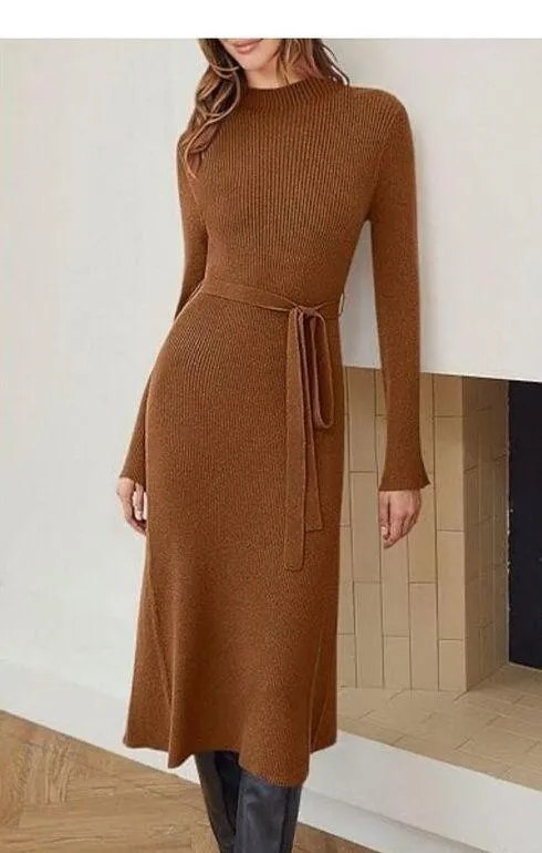 NEW Bell Long Sleeve Sweater Bodycon Ribbed Knit Pullover Midi Dress M NO BELT - Image 4