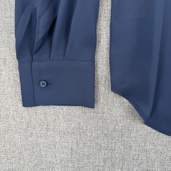 Ann Taylor Womens Navy Blue Pleated Ruffle V-Neck Long Sleeve Blouse Size S NWT - Image 5