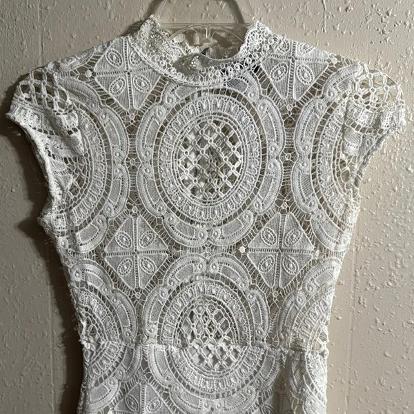 Hot Miami Styles Cream Mini Dress with Mock Neck and Flutter Sleeves - Image 2