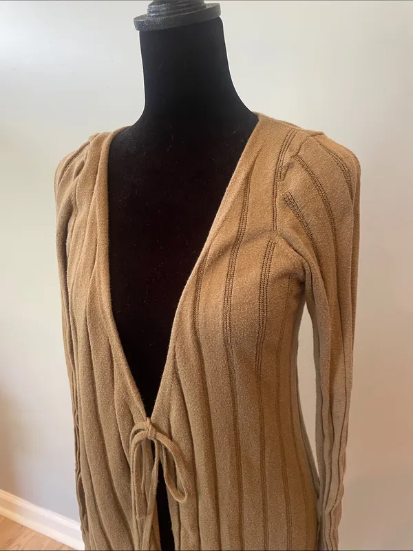 Urban Outfitters Tie-Front Long Ribbed Cardigan in olive - Image 2