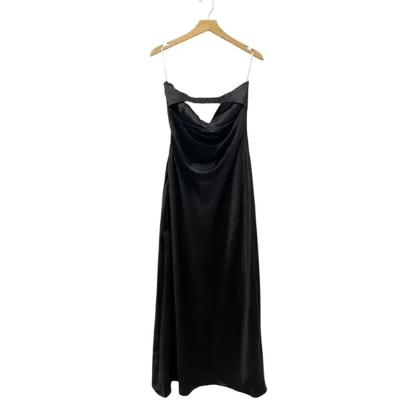 Lulus Exquisite Shine Black Satin Rhinestone Strapless Maxi Dress size Large NWT - Image 3