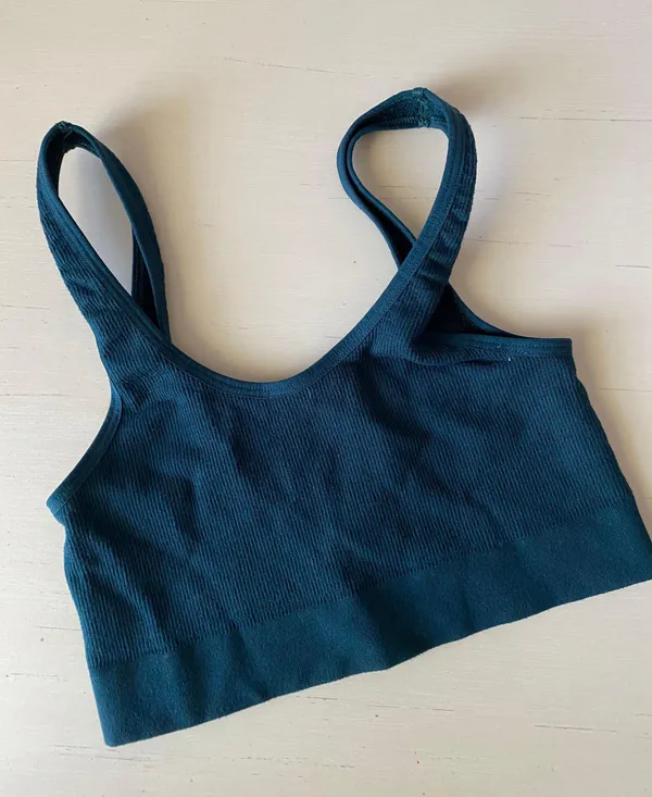 Out From Under Urban Outfitters seamless ribbed navy forest green v neck croptop - Image 4