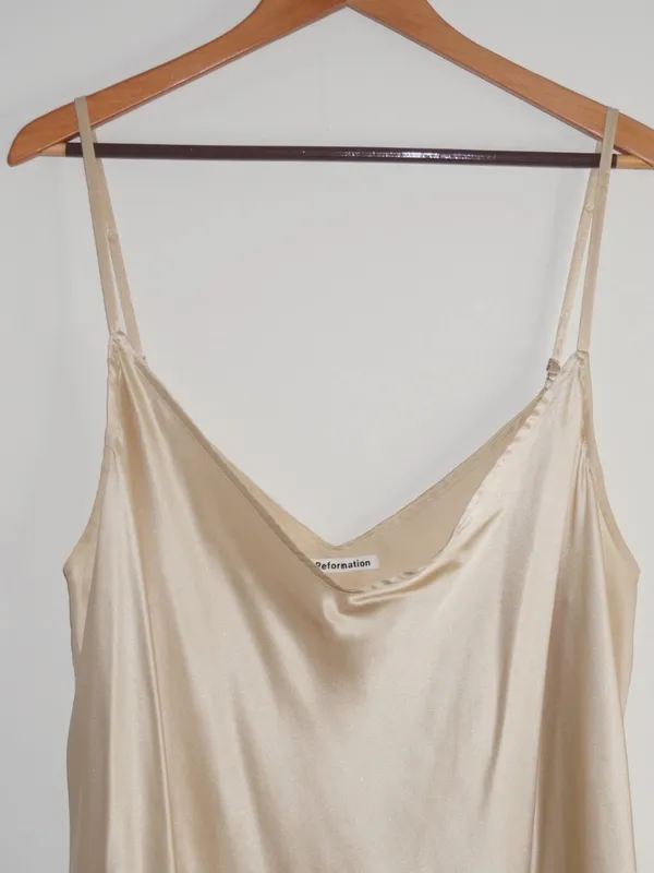 Reformation Champagne 100% Silk Tank Top Size: 2X Neutral Adjustable Straps - Image 2