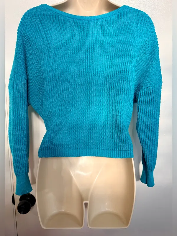 SHEIN Teal Wrap Sweater XS Ribbed Knit Crossover Cropped Long Sleeve US 2 - Image 8