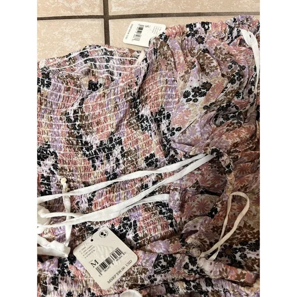 Free People Back On Top Crop Smocked‎ Shirt Blouse Puff Sleeve Size S - Image 10