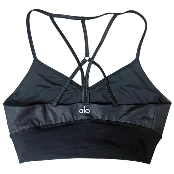 Alo Yoga Lavish Sports Bra Glossy Black Mesh Strappy Bralette Womens Size Small - Image 2