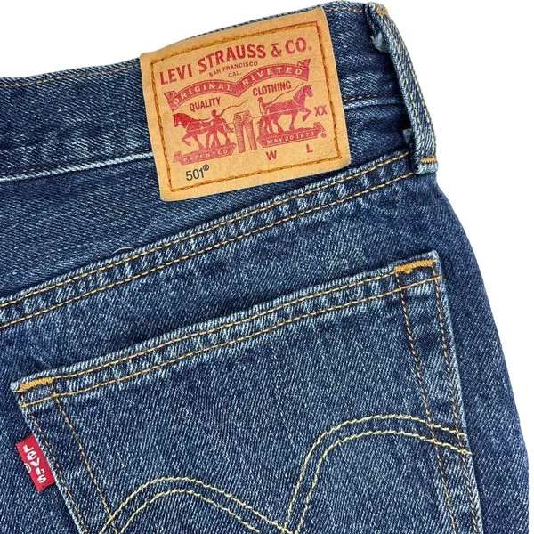 Levi’s 501 Blue Denim Distressed Cut-Off Raw Hem Button Fly Jean Shorts Size 27 - Image 4