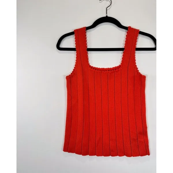 Reiss Womens Top Red Dory Stitch Interest Square Neck Vest Tank Stretch Small - Image 6