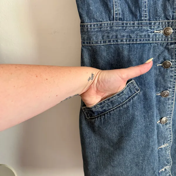 90s Vintage Aeropostale | Blue Jean Mini Dress Button down Size Small - Image 5