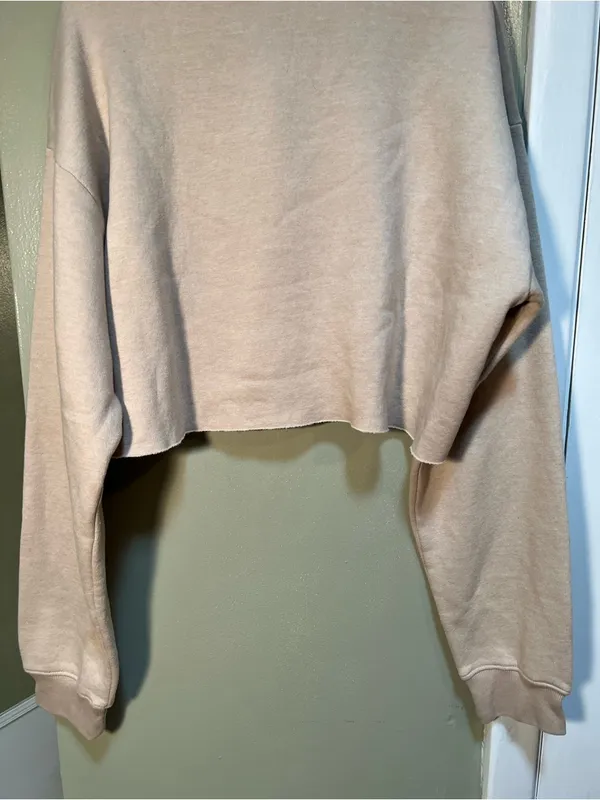 PrettyLittleThing Women's Size Medium Cropped Crewneck Sweatshirt Beige Fleece - Image 8