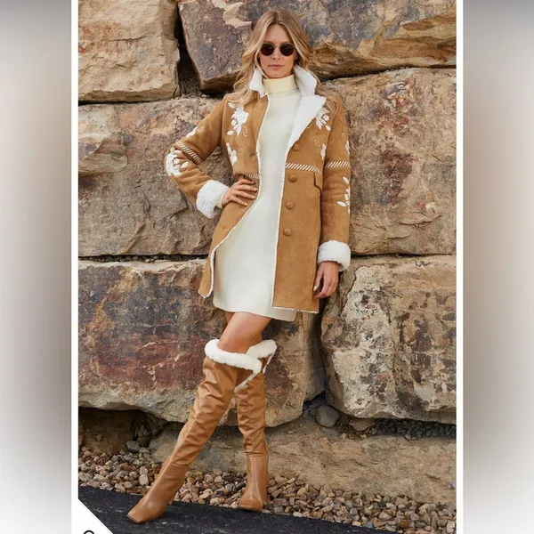 BCBGMAXAZRIA‎ Tan Leather Over The Knee Boot Faux Fur High Block Heel Size 7 - Image 5