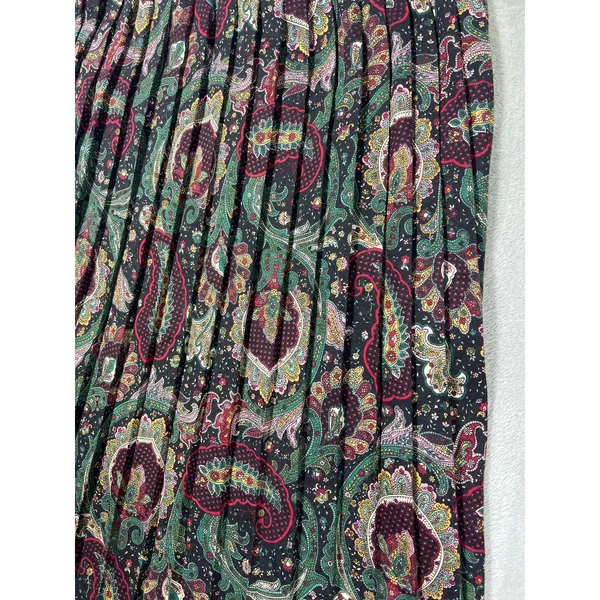 Vintage Paisley Pleated Midi Skirt Green Red Black Size 15/16 Large Boho Western - Image 2