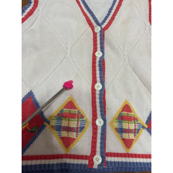 Preston & York Sport Vintage Argyle Golf Sweater Vest Cream Blue‎ Red sz L - Image 7
