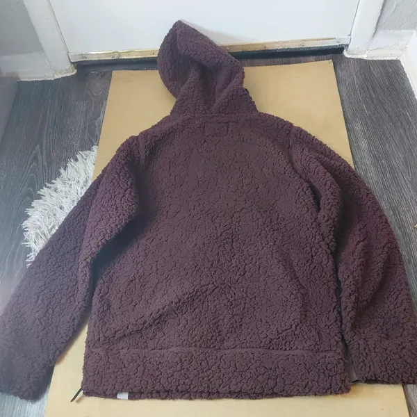 Free Planet Burgundy Sherpa Hoodie S Winter Cozycore Comfy Casual Streetwear NEW - Image 7