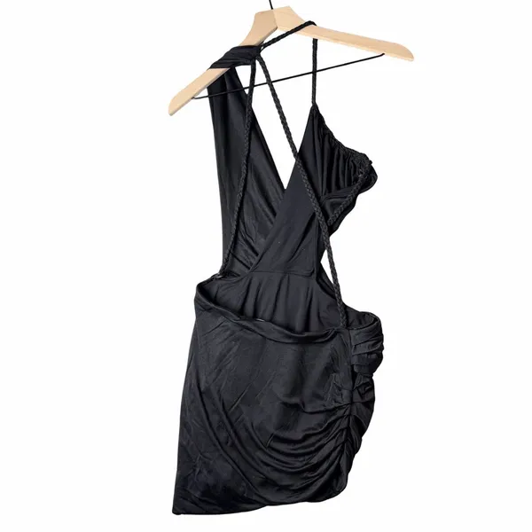 Retrofête Wrap Mini Dress Braided Straps Black Women's size S - Image 4