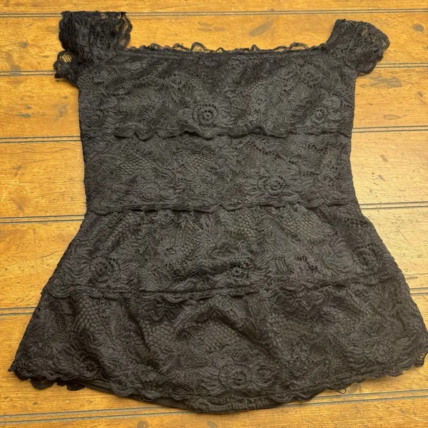 Black Lace Short Sleeve Top T-Shirt Club Going Out Cute Sexy Size Small‎ - Image 3