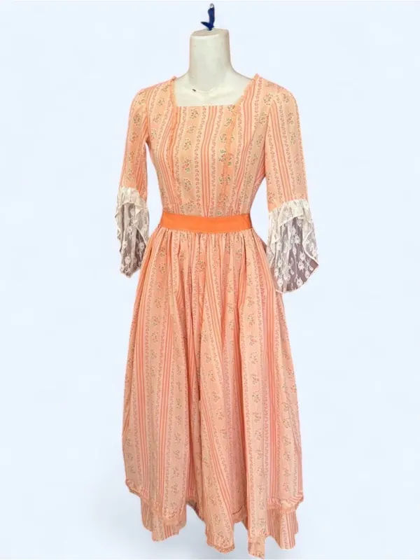 70s Bridgerton peach midi dress cottagecore - Image 3