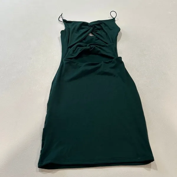 Windsor Dark Green Ruched Bodycon Mini Dress Spaghetti Strap Small - Image 2