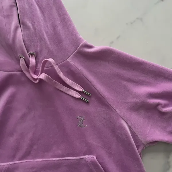 Juicy Couture OG Big Bling Crystal Logo Hoodie Jacket Pink Sz Small - Image 10