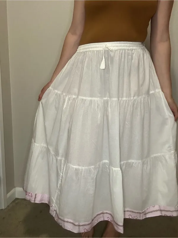 Fabriko Semi-Sheer White Tiered Maxi Skirt Size Large Cottagecore Boho Fairy - Image 2