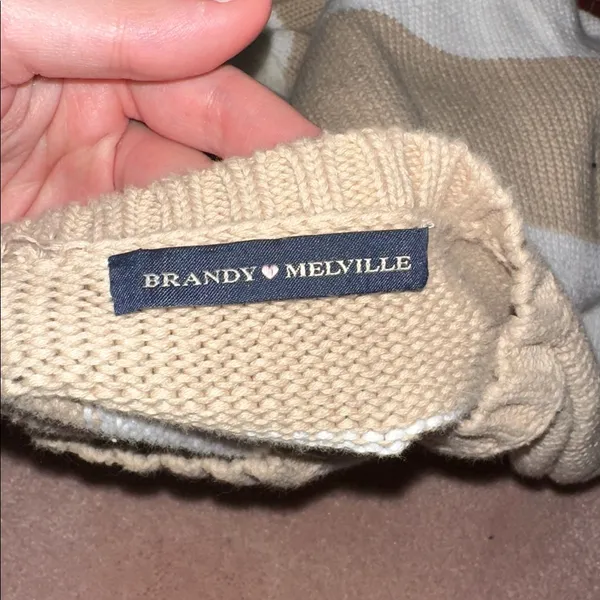 Brandy Melville Brianna Thick Oversized Cotton Tan & White Striped Sweater - Image 3
