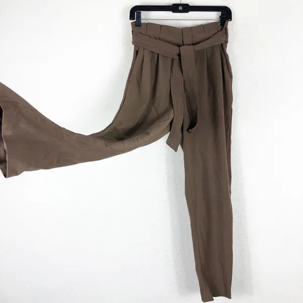 Athleta Skyline Plaid Pants Size 2 Brown Paperbag Tie Casual Lightweight - Image 11
