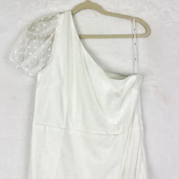Lulus Amazing Glamour White Polka Dot Mesh One Shoulder Midi Dress Size XL NWT - Image 6