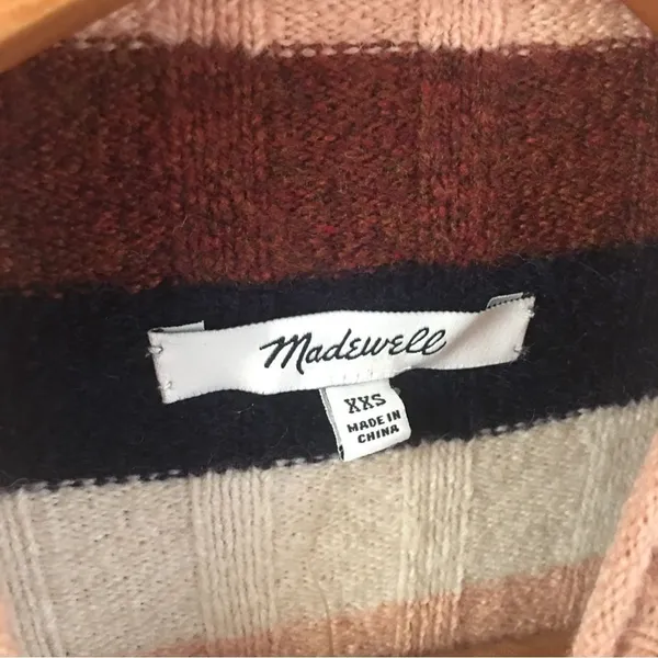 Madewell NWT Ribbed Brown/Pink/Cream/Navy Striped Mock Neck Sweater Size XXS - Image 4