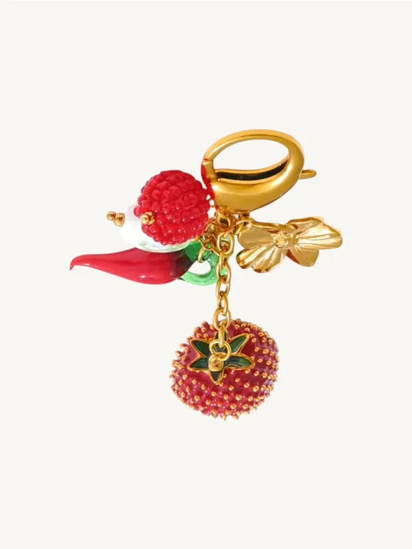 Gold Plated Strawberry Garden Bag Charm & Keychain Stainless Steel - Image 3