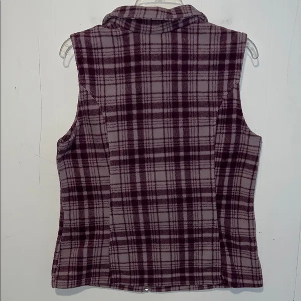 Columbia Women's Burgundy Checkered Fleece Vest M - Image 3