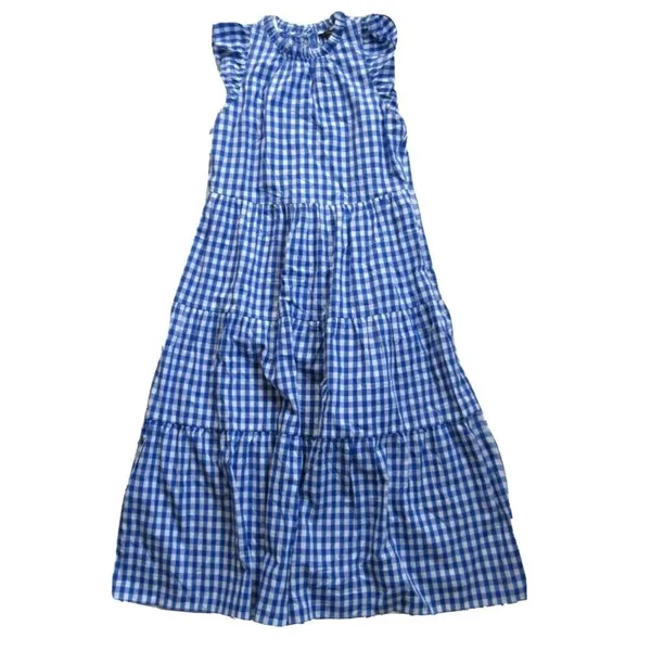 NWT J.Crew Tiered Ruffle-Sleeve Midi in Sapphire Gingham Cotton Dress XS - Image 6