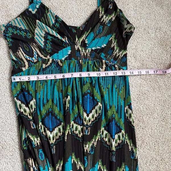 Alyn Paige Teal & Black Geo Print Maxi Dress. Size Large - Image 6