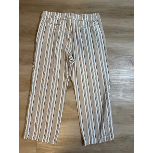 Ann Taylor Factory Pants Tan M Womens Striped Linen Blend Drawstring‎ Casual - Image 3