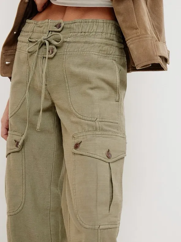 Free People Park Ave Cargo Pants Sz XS Olive Green Wide Leg Cotton Utility Boho - Image 10