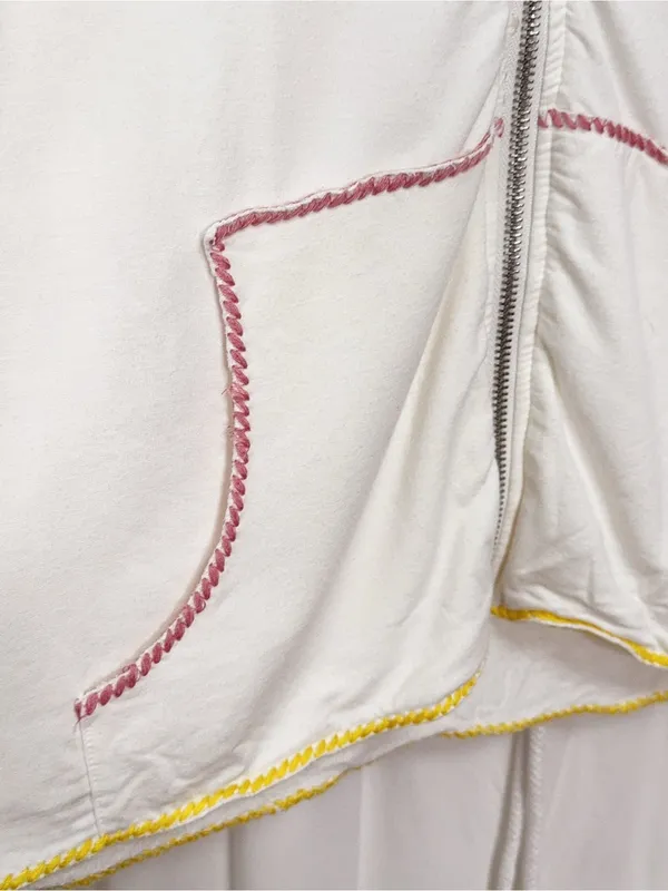 Wild Honey Ivory Rainbow Contrast Stitch Zip Hoodie Shorts Two Piece Lounge Set - Image 3