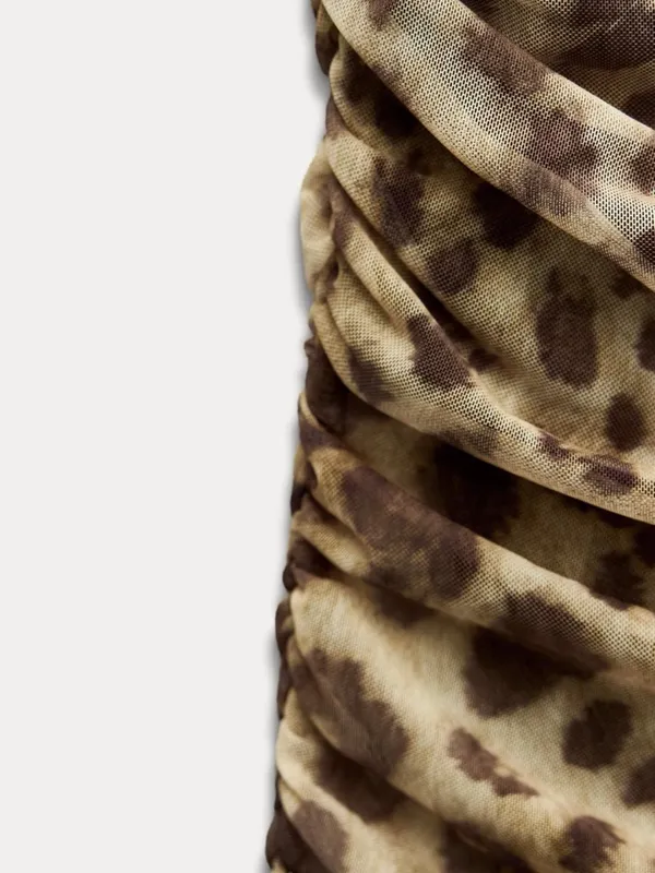 Zara Leopard-Print Ruched Midi Dress in Tan - Image 7