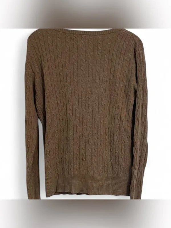 Sonoma Lifestyle L Beige Pullover Button Shoulder Cable Knit Long Sleeve Sweater - Image 3