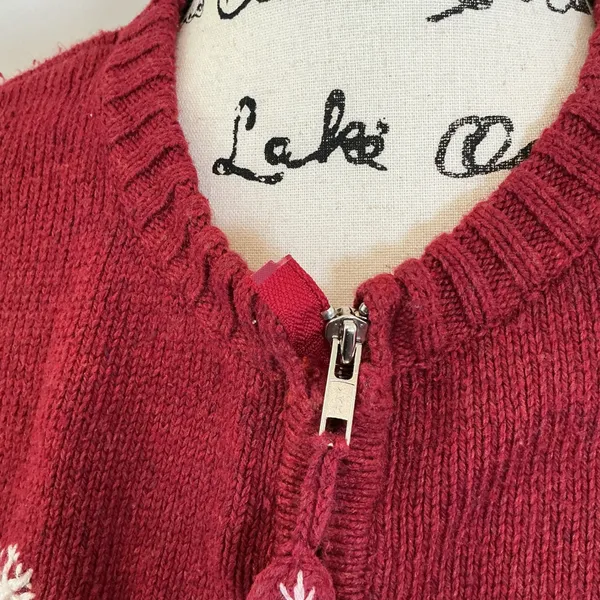 Croft & Barrow Snowman Holiday Zip Up Cardigan Red Festive Snowflake XL Vintage - Image 3