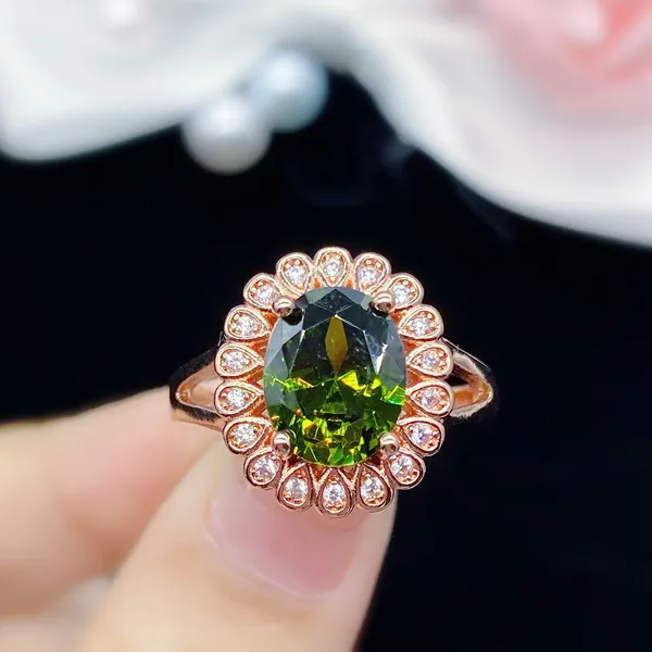 14K Rose Gold Plated Adjustable Crystal Green Peridot Ring for Women - Image 2