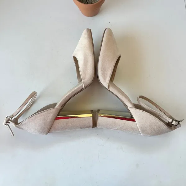 Lulu's Ankle Strap Block Heels Womens Shoes Size 9 Blush Pink Gold Faux Suede - Image 3