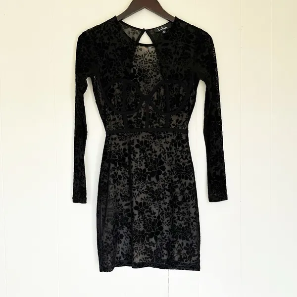 LULU’S Cor-Set to Go Black Burnout Velvet Print Dress X-Small - Image 3