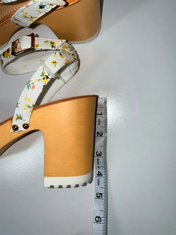 Madden Girl Caprise Block Heel Sandals White Yellow Floral - Image 5