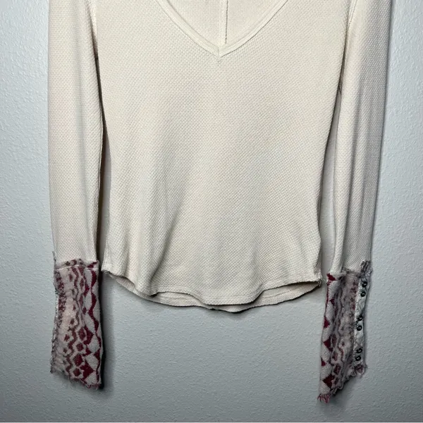 Free People We The Free Cream Waffle Knit Art School Cuff Long Sleeve Thermal - Image 5